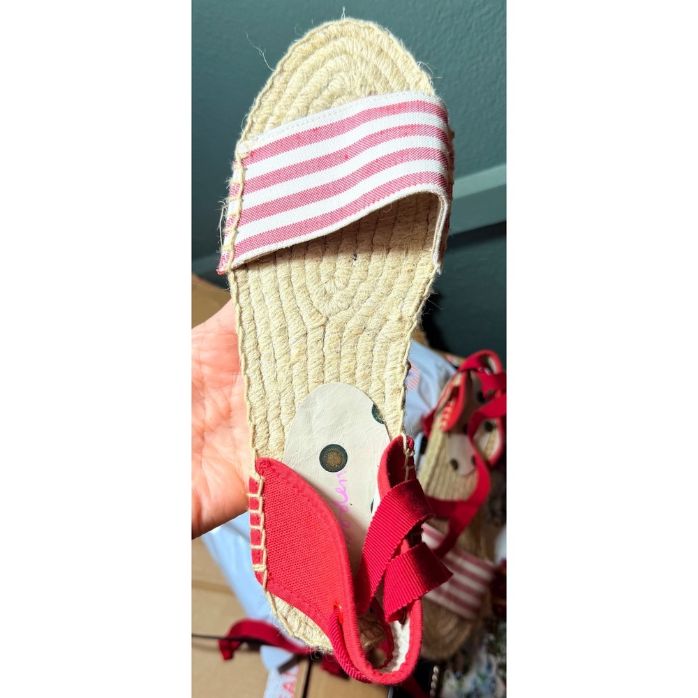 Boden Red White Striped Ribbon Tie Espadrille Sandals Spain Sz 39 Womens 8.5 - Picture 5 of 12